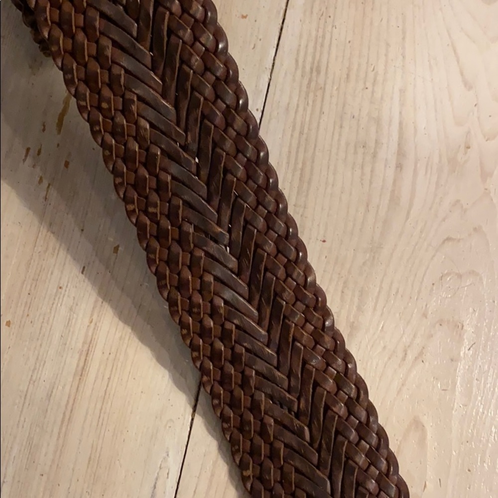 Braided Brown Leather Belt with Antiqued Brass Buckle - Picture 2 of 3